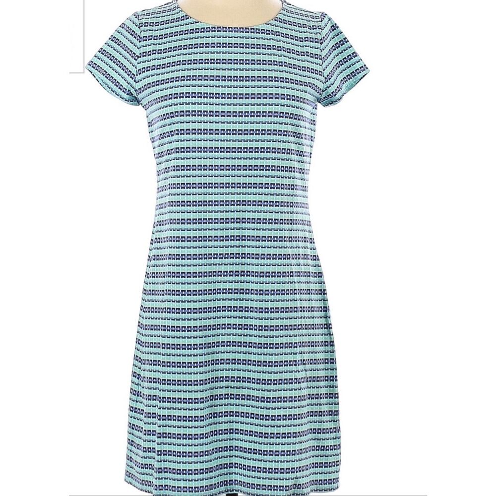 Hiho $99 ocean reef club Blue Geometric Scoop Neck Tee shirt Dress Womens L NWOT